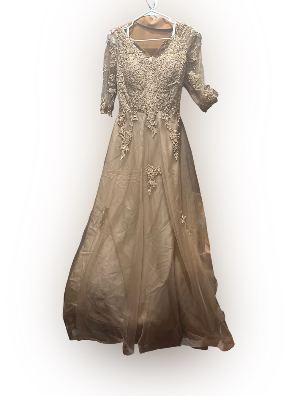 Elegant Gold Lace and Tulle women’s Gown by “Wear Your Love